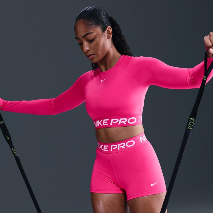 Nike Pro Dri-FIT korte top met lange mouwen voor dames Roze - Foto 2
