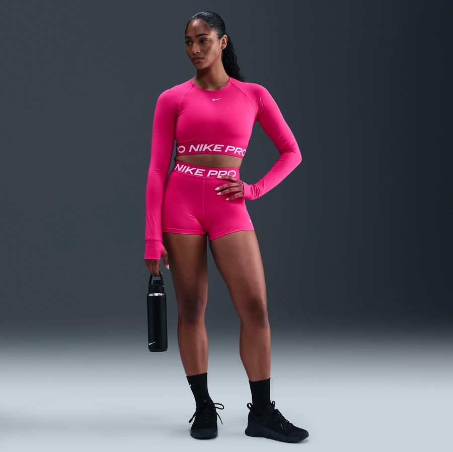 Nike Pro Dri-FIT korte top met lange mouwen voor dames Roze - Foto 3
