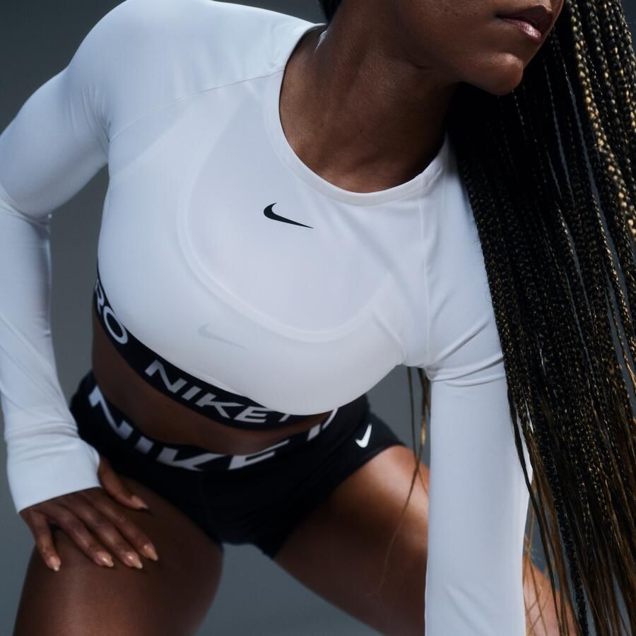Nike Pro Dri-FIT korte top met lange mouwen voor dames Wit - Foto 4