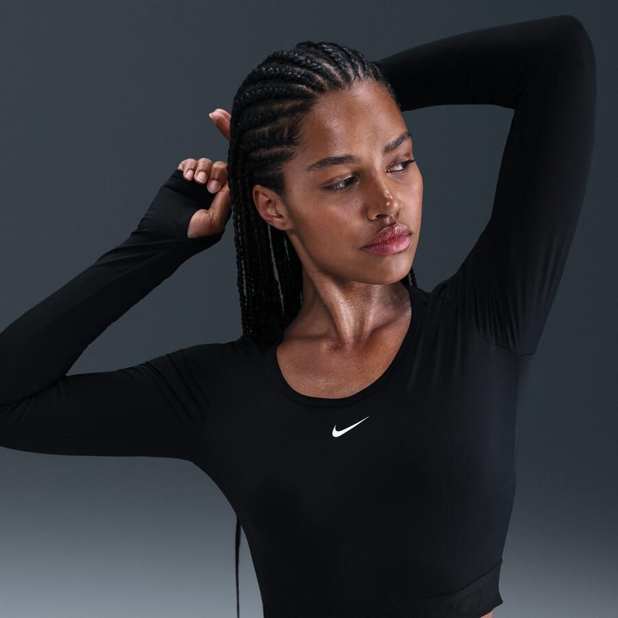 Nike Pro Dri-FIT korte top met lange mouwen voor dames Zwart - Foto 4