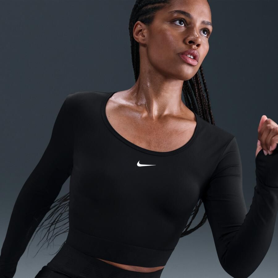 Nike Pro Dri-FIT korte top met lange mouwen voor dames Zwart - Foto 2