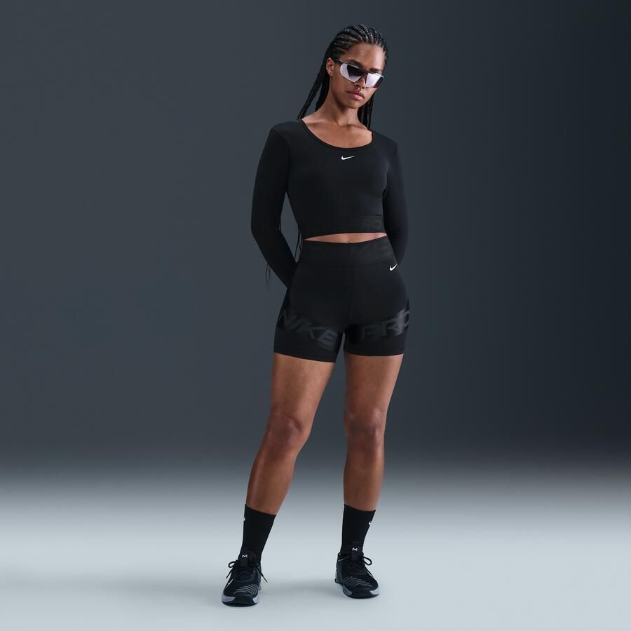 Nike Pro Dri-FIT korte top met lange mouwen voor dames Zwart - Foto 3