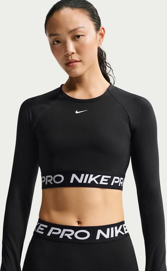 Nike Pro Dri-FIT korte top met lange mouwen voor dames Zwart