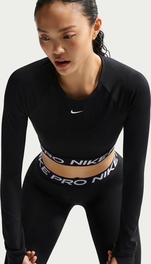 Nike Pro Dri-FIT korte top met lange mouwen voor dames Zwart - Foto 8
