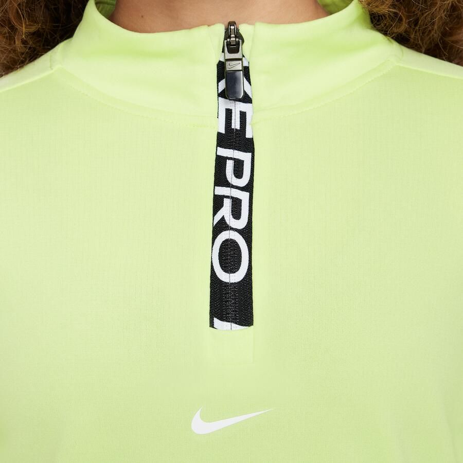 Nike Pro Dri-FIT meisjestop met lange mouwen en halflange rits Geel - Foto 2