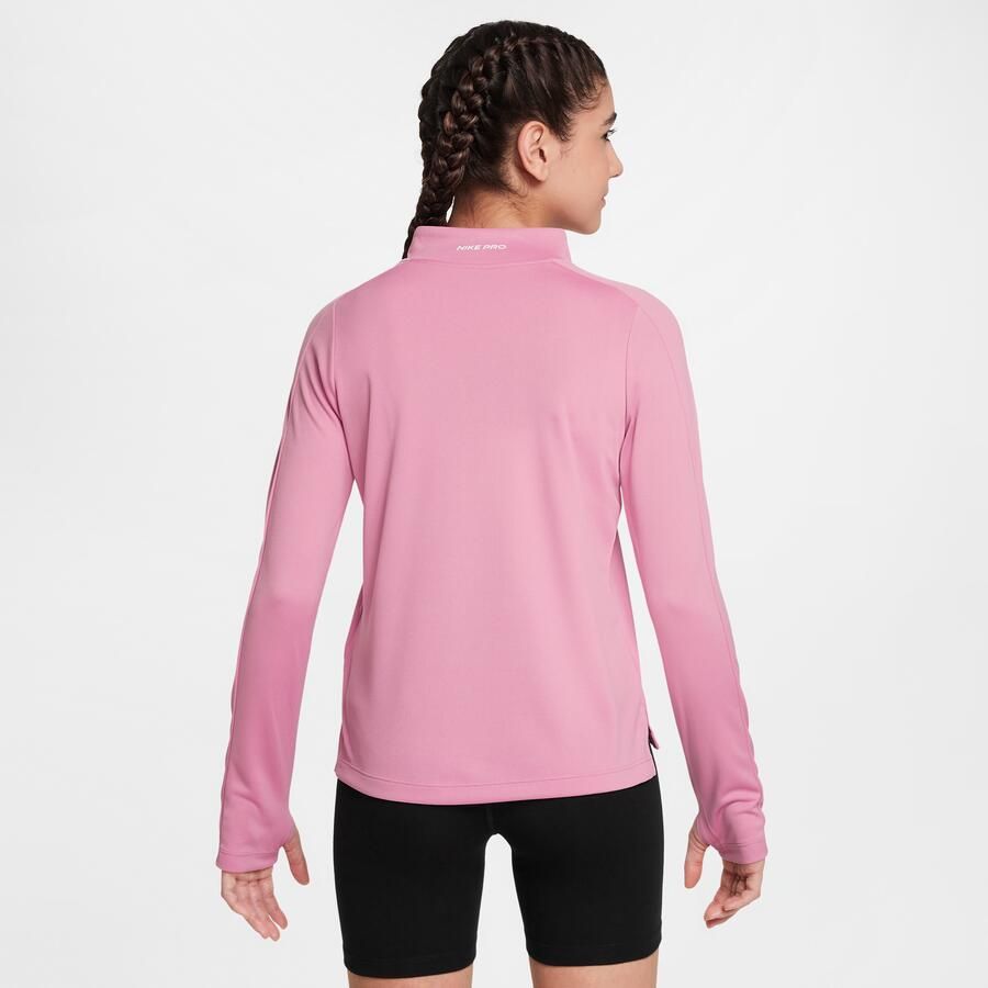 Nike Pro Dri-FIT meisjestop met lange mouwen en halflange rits Roze