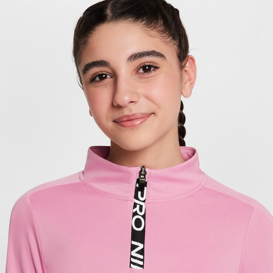 Nike Pro Dri-FIT meisjestop met lange mouwen en halflange rits Roze - Foto 2