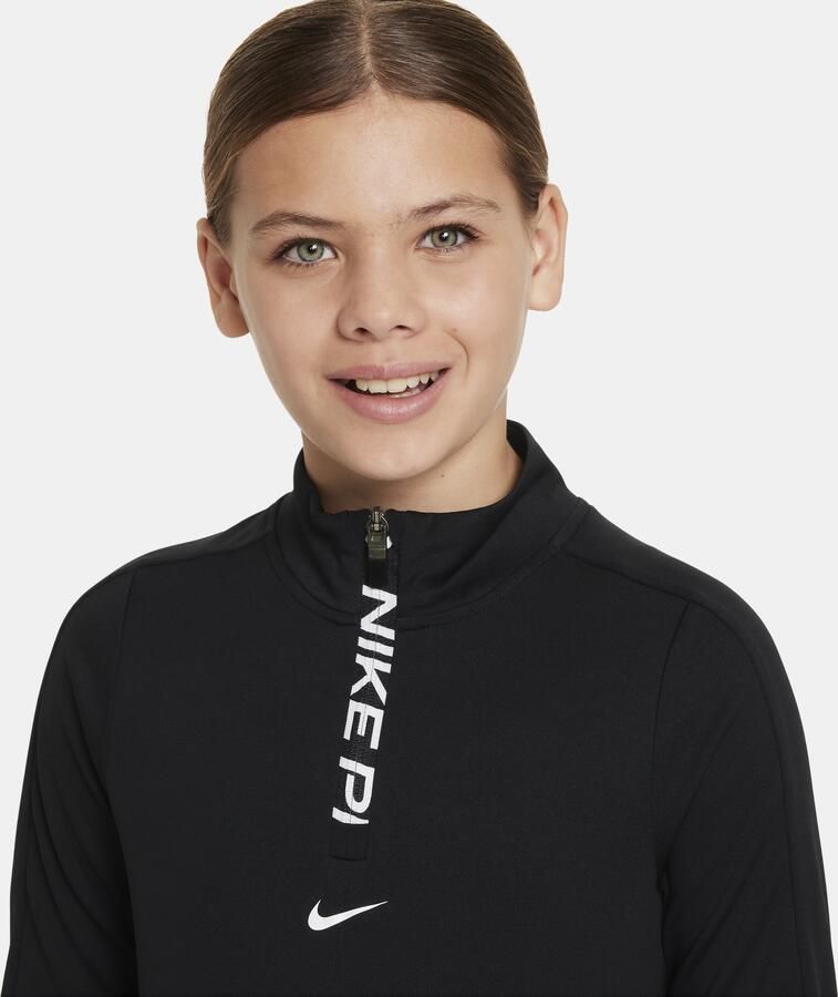 Nike Pro Dri-FIT meisjestop met lange mouwen en halflange rits Zwart - Foto 2