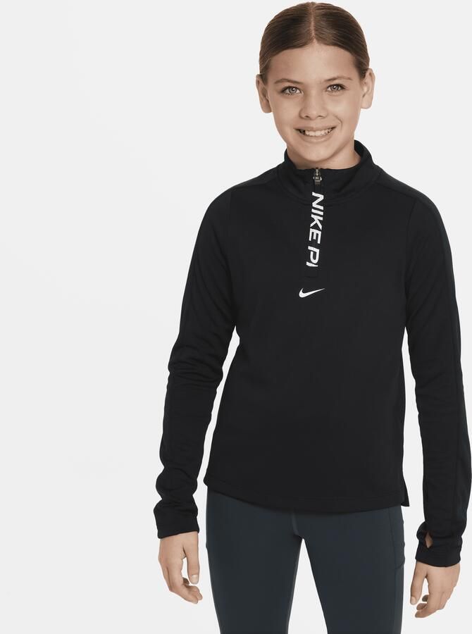 Nike Pro Dri-FIT meisjestop met lange mouwen en halflange rits Zwart - Foto 3