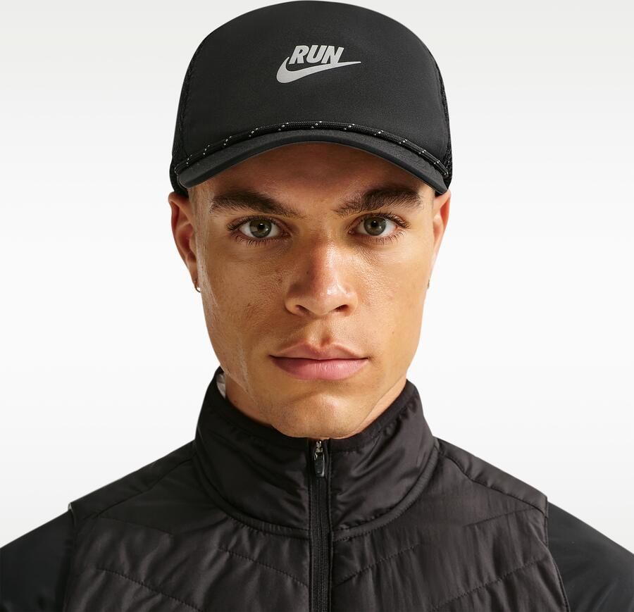 Nike Pro Dri-FIT ongestructureerde Swoosh Run pet Zwart - Foto 3