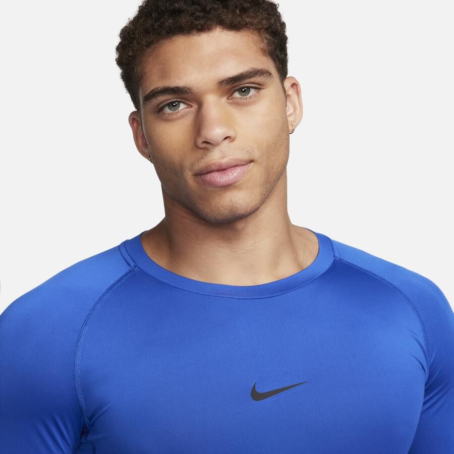 Nike Pro Dri-FIT strakke fitnesstop met lange mouwen voor heren Blauw