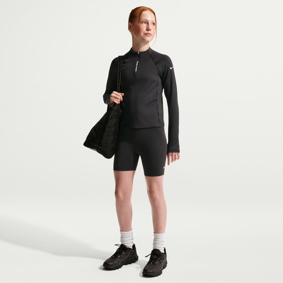 Nike Pro Dri-FIT top met halflange ritssluiting voor meisjes Zwart