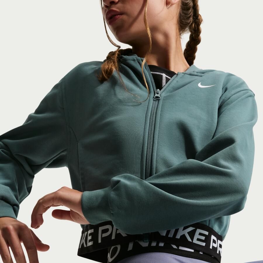 Nike Pro Fleece Dri-FIT hoodie met rits over de hele lengte voor meisjes Grijs