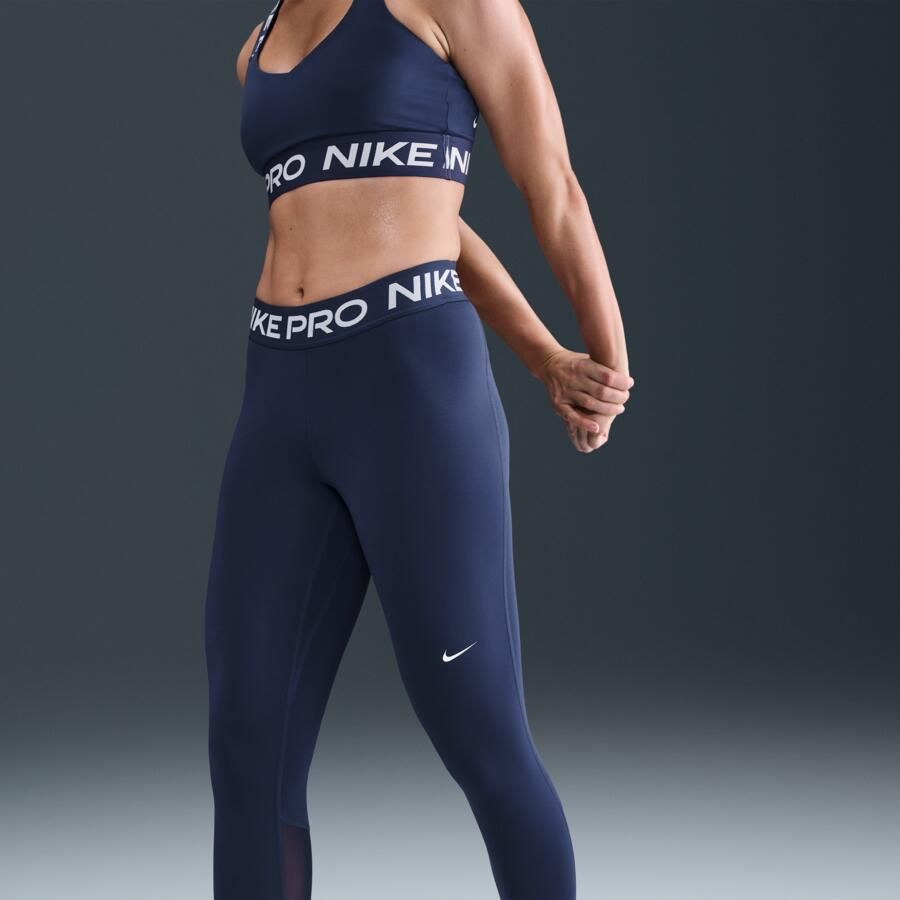 Nike Pro korte legging met vlakken van mesh en halfhoge taille voor dames Blauw