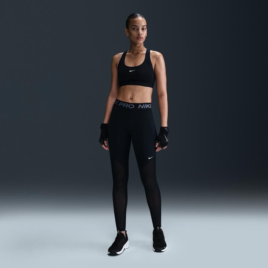 Nike Pro lange legging met halfhoge taille en mesh vlakken voor dames Zwart - Foto 3