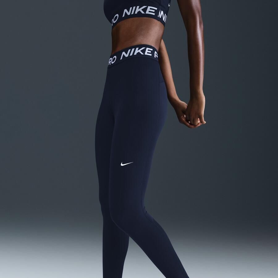 Nike Pro Legging met halfhoge taille en mesh vlakken voor dames Blauw