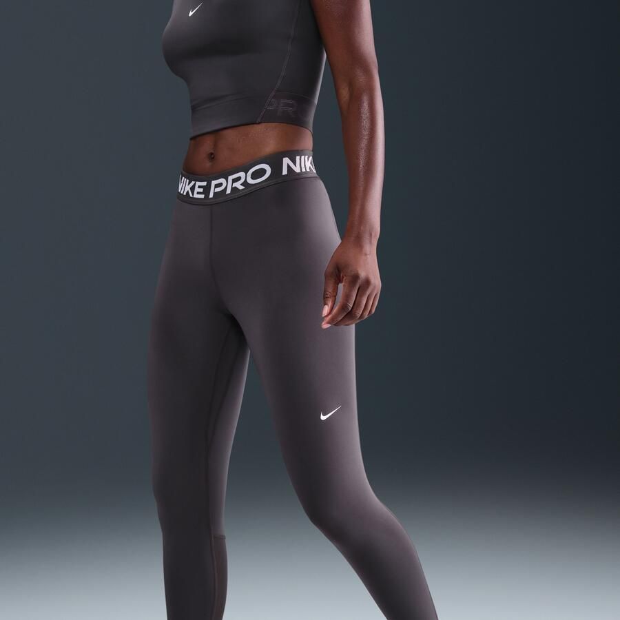 Nike Pro Legging met halfhoge taille en mesh vlakken voor dames Grijs