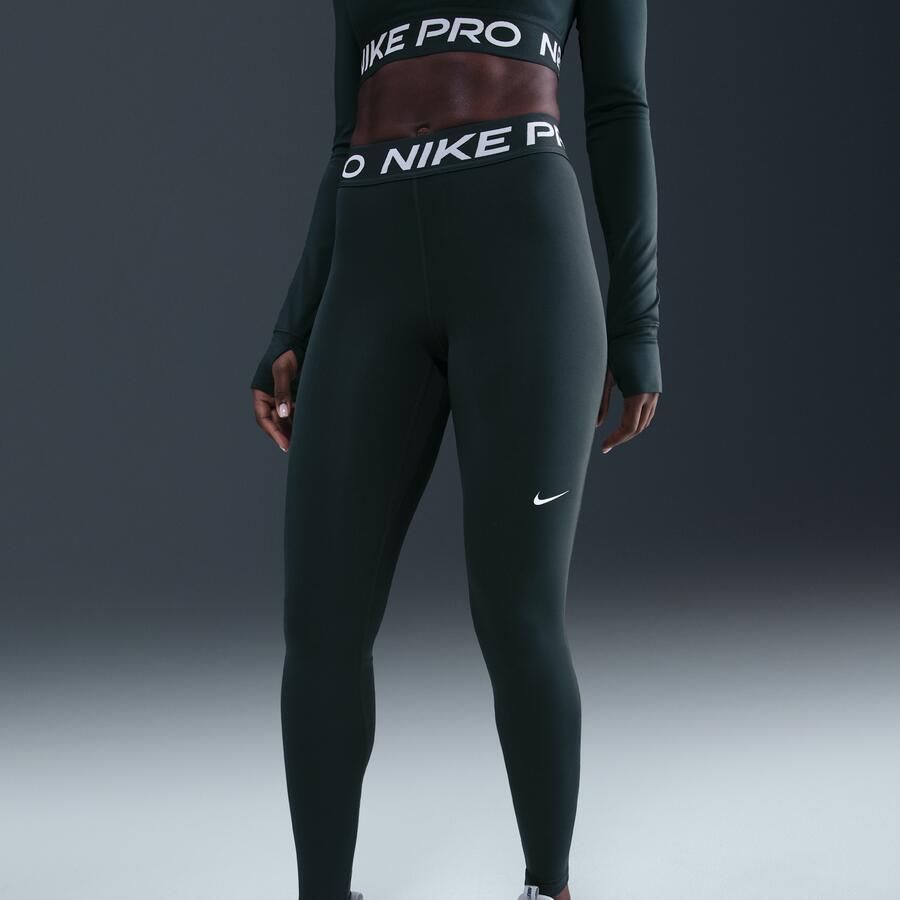 Nike Pro Legging met halfhoge taille en mesh vlakken voor dames Groen