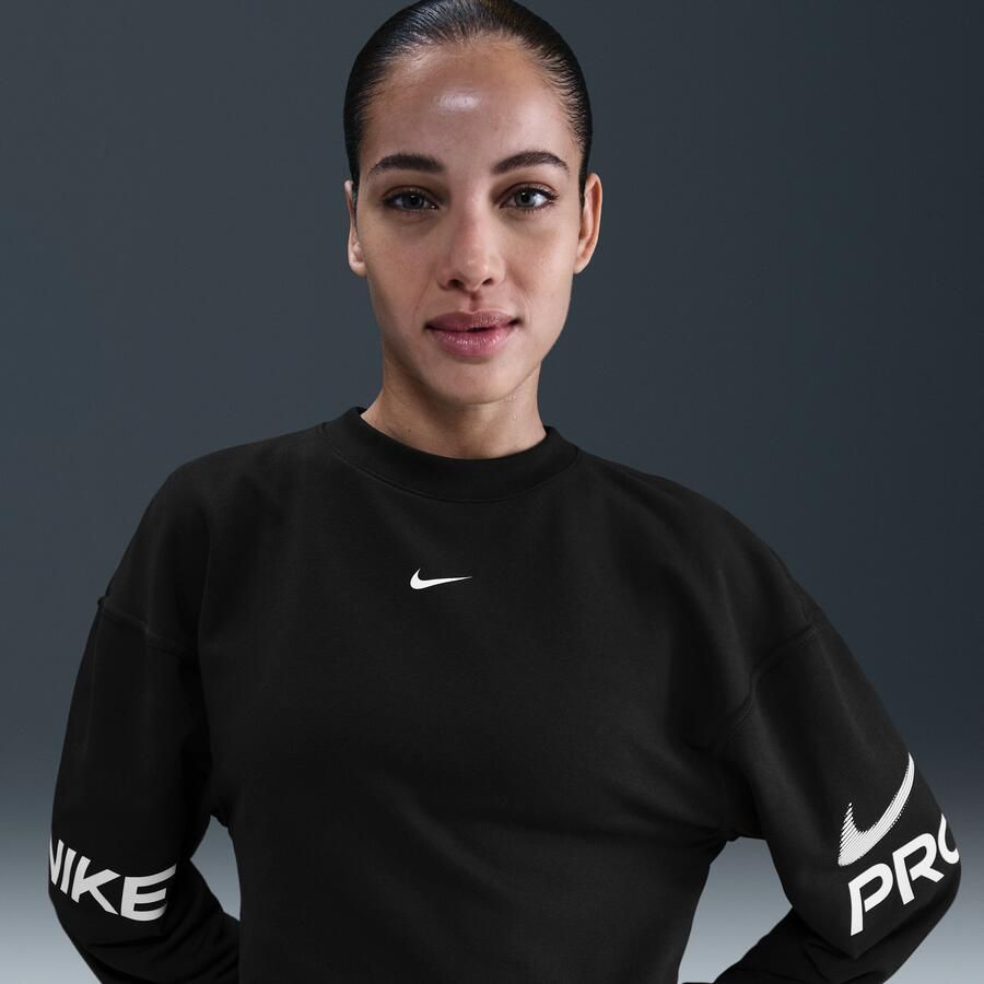 Nike Pro ruimvallend Dri-FIT sweatshirt met ronde hals van sweatstof Zwart - Foto 4