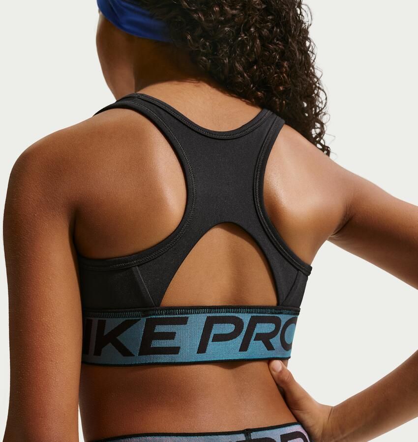 Nike Pro Swoosh sport-bh met glanzende accenten voor kids Zwart - Foto 2