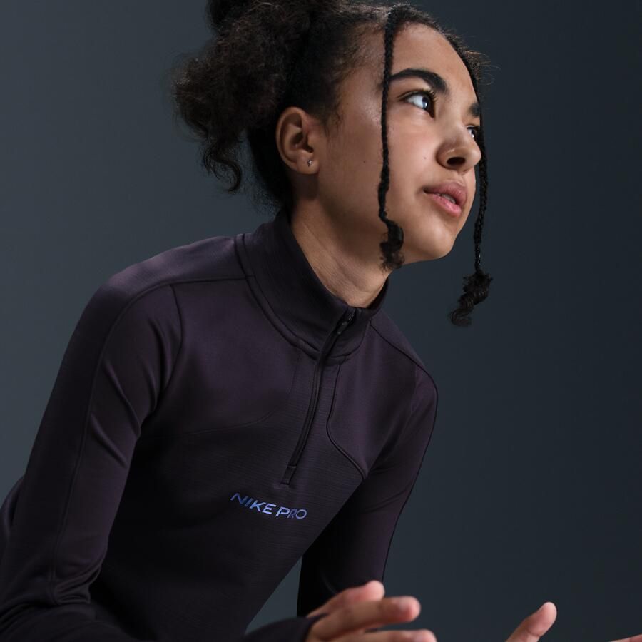 Nike Pro Therma-FIT meisjestop met halflange rits en lange mouwen Paars - Foto 2