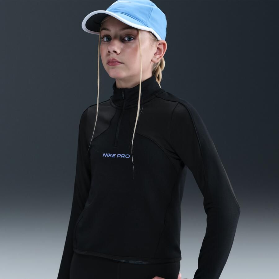 Nike Pro Therma-FIT meisjestop met halflange rits en lange mouwen Zwart - Foto 4