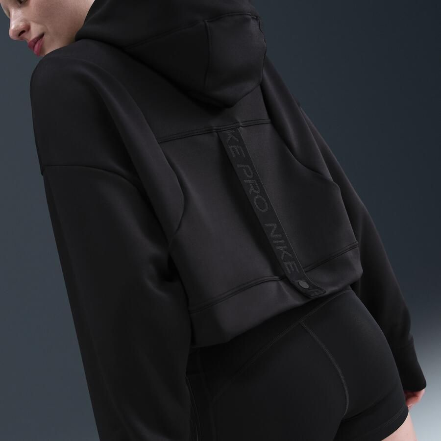 Nike Pro Therma-FIT oversized fleecehoodie voor dames Zwart