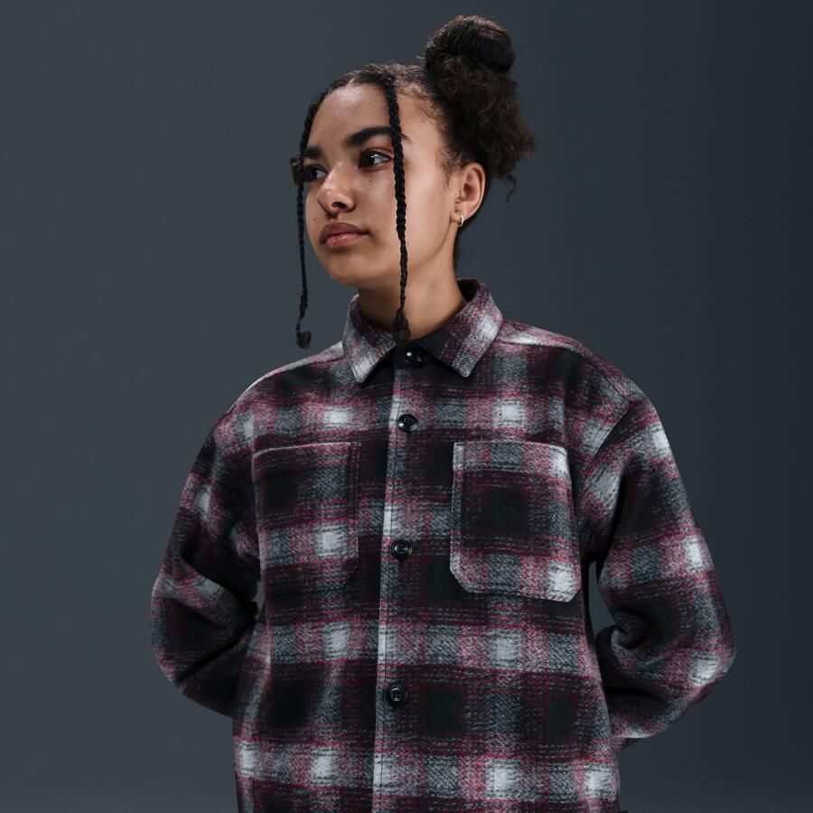 Nike SB shirt met lange mouwen en knoopsluiting voor kids Zwart