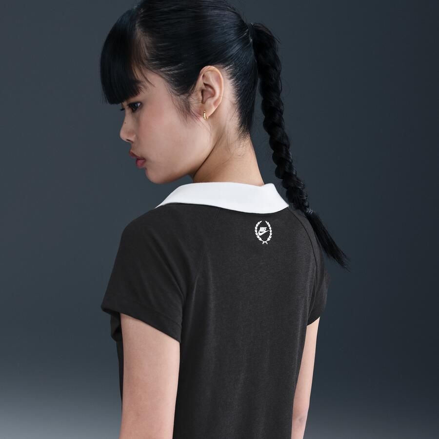 Nike aansluitende retro polotop voor dames Zwart