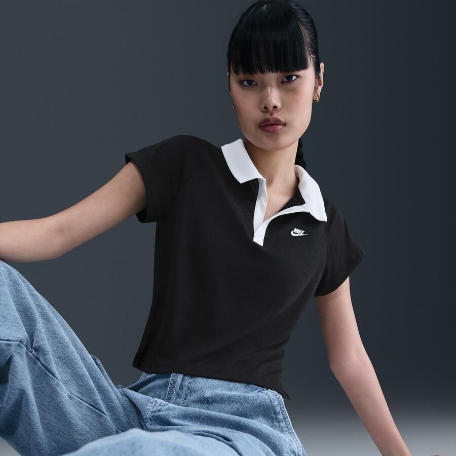 Nike aansluitende retro polotop voor dames Zwart - Foto 2