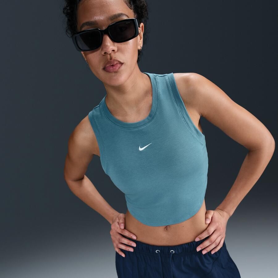Nike Sportswear Chill Knit aansluitende korte tanktop met mini-rib voor dames Blauw - Foto 4