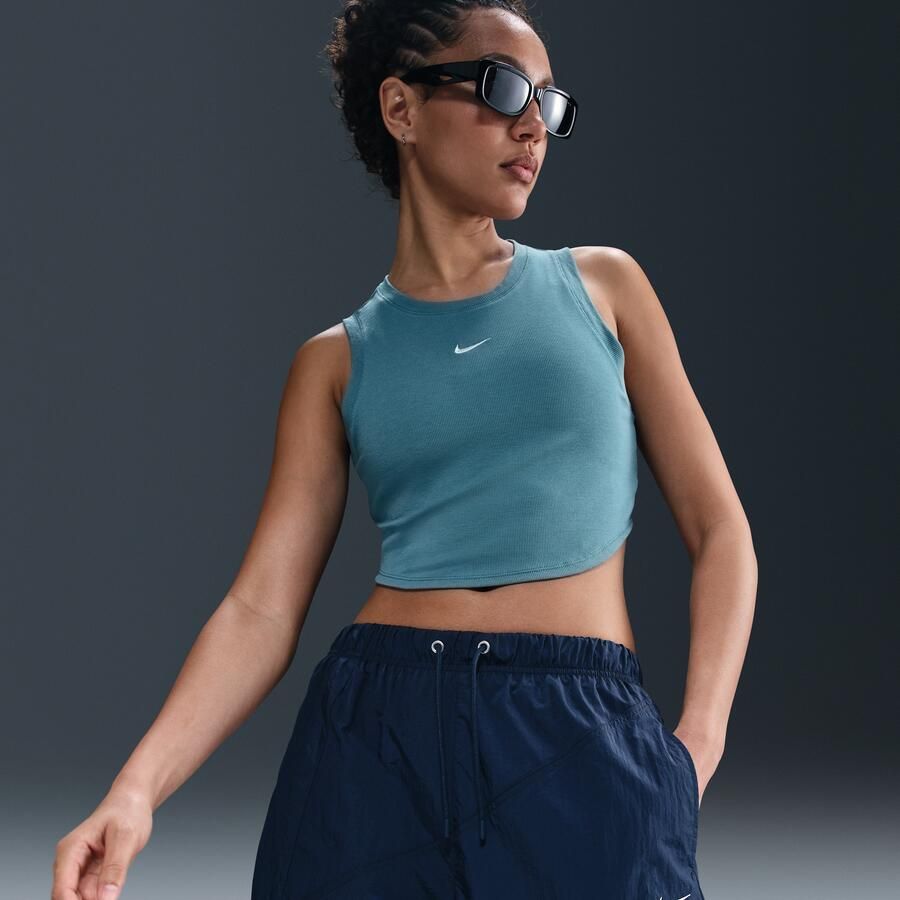 Nike Sportswear Chill Knit aansluitende korte tanktop met mini-rib voor dames Blauw - Foto 2