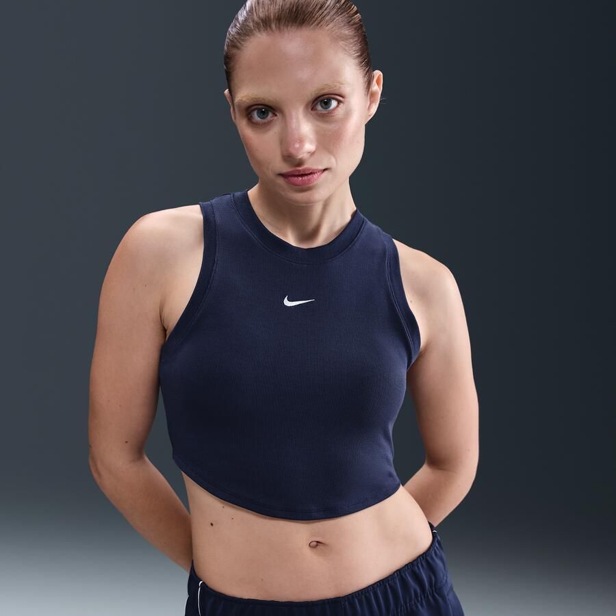Nike Chill Knit aansluitende korte tanktop met mini-rib voor dames Blauw - Foto 4