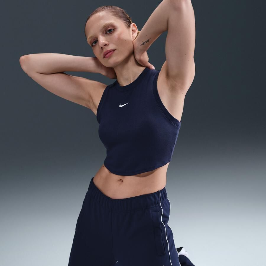 Nike Chill Knit aansluitende korte tanktop met mini-rib voor dames Blauw - Foto 2
