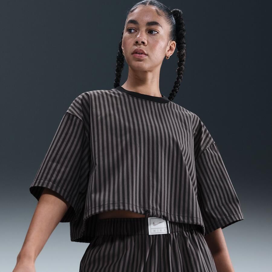 Nike Sportswear Chill Poplin rechte damestop met strepen Zwart - Foto 4