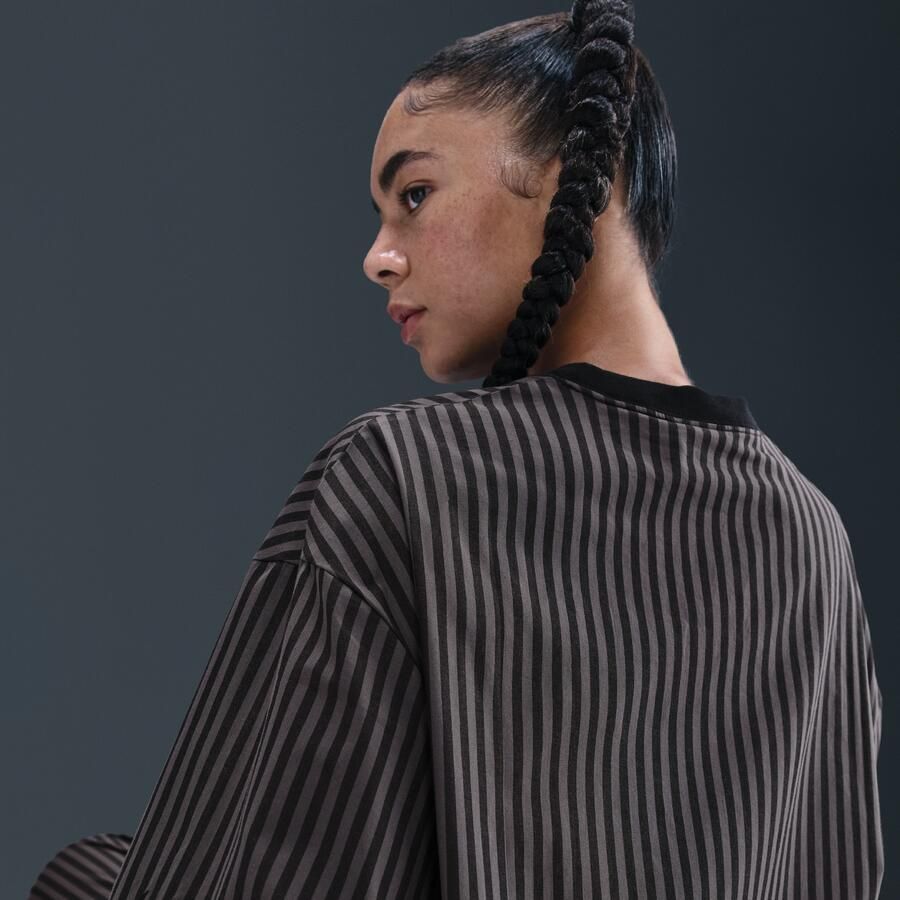 Nike Sportswear Chill Poplin rechte damestop met strepen Zwart