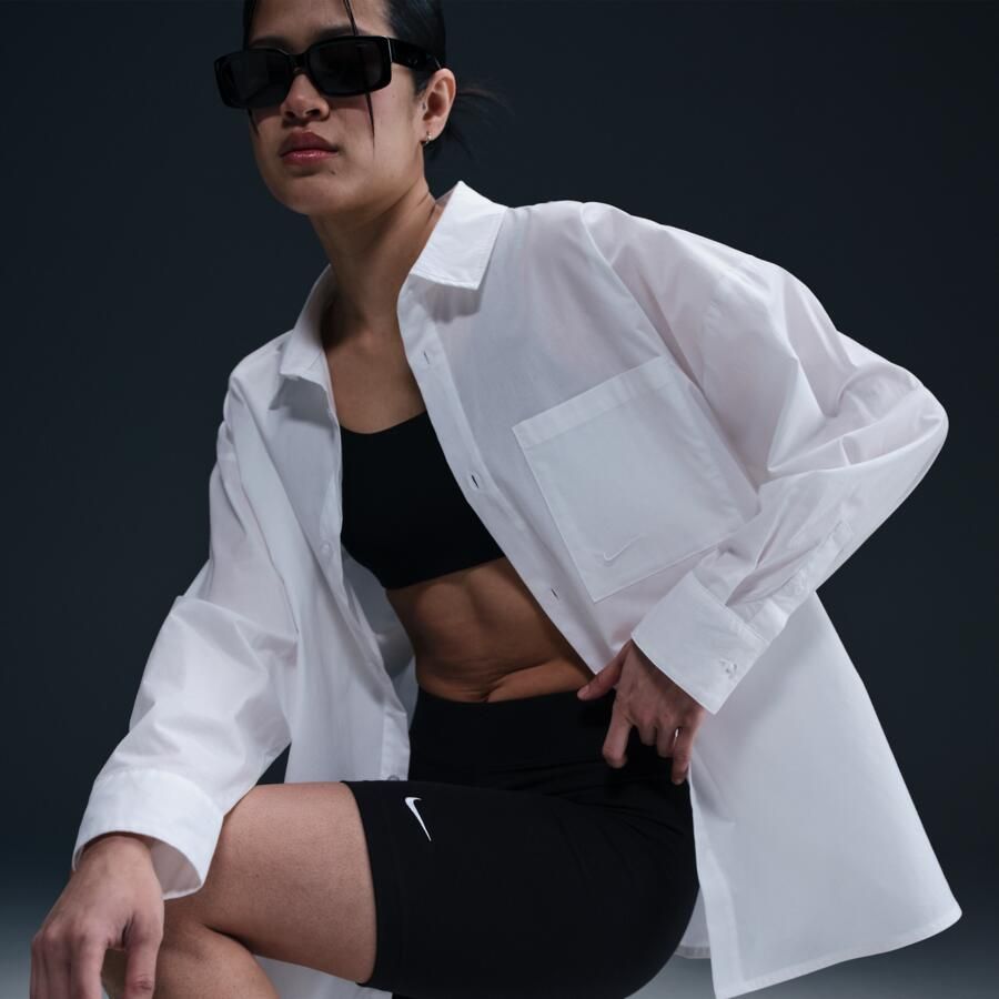 Nike Sportswear Chill Poplin ruimvallende damestop met lange mouwen en knoopsluiting Wit - Foto 2