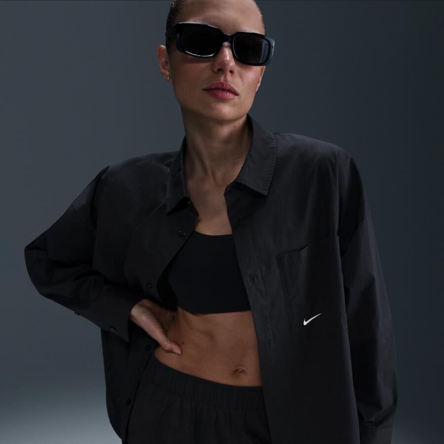 Nike Sportswear Chill Poplin ruimvallende damestop met lange mouwen en knoopsluiting Zwart - Foto 4