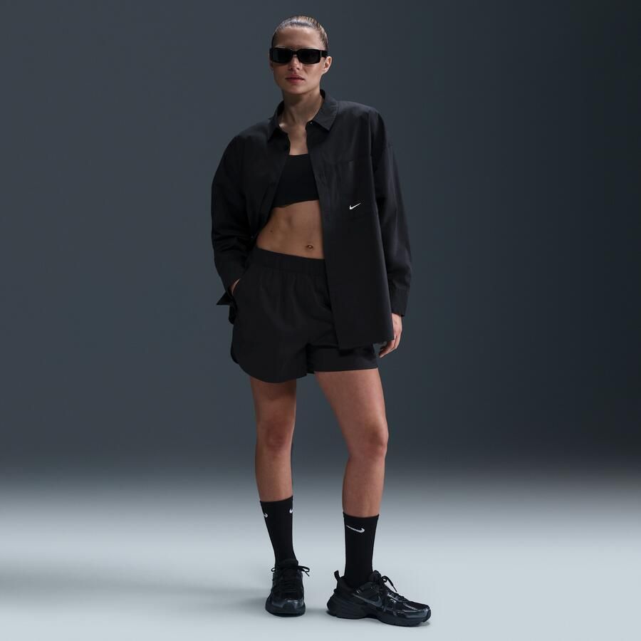 Nike Sportswear Chill Poplin ruimvallende damestop met lange mouwen en knoopsluiting Zwart - Foto 3