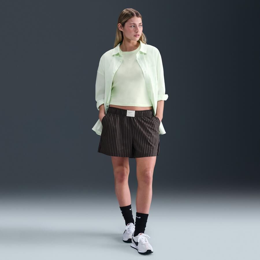 Nike Sportswear Chill Poplin ruimvallende gestreepte damesshorts met halfhoge taille Zwart - Foto 3