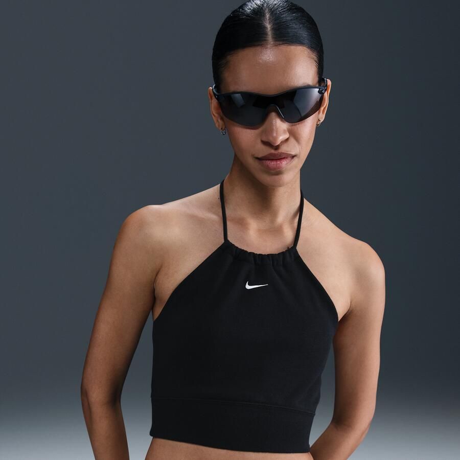 Nike Sportswear Chill Terry aansluitende cropped haltertop van sweatstof voor dames Zwart - Foto 4