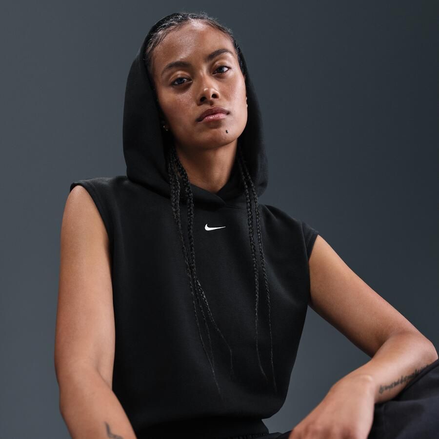 Nike Sportswear Chill Terry korte mouwloze hoodie van sweatstof voor dames Zwart - Foto 2