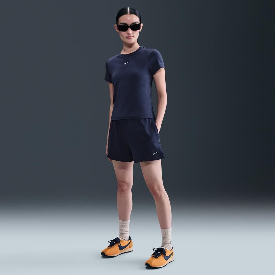 Nike Chill Terry shorts van sweatstof met halfhoge taille voor dames (10 cm) Blauw - Foto 4