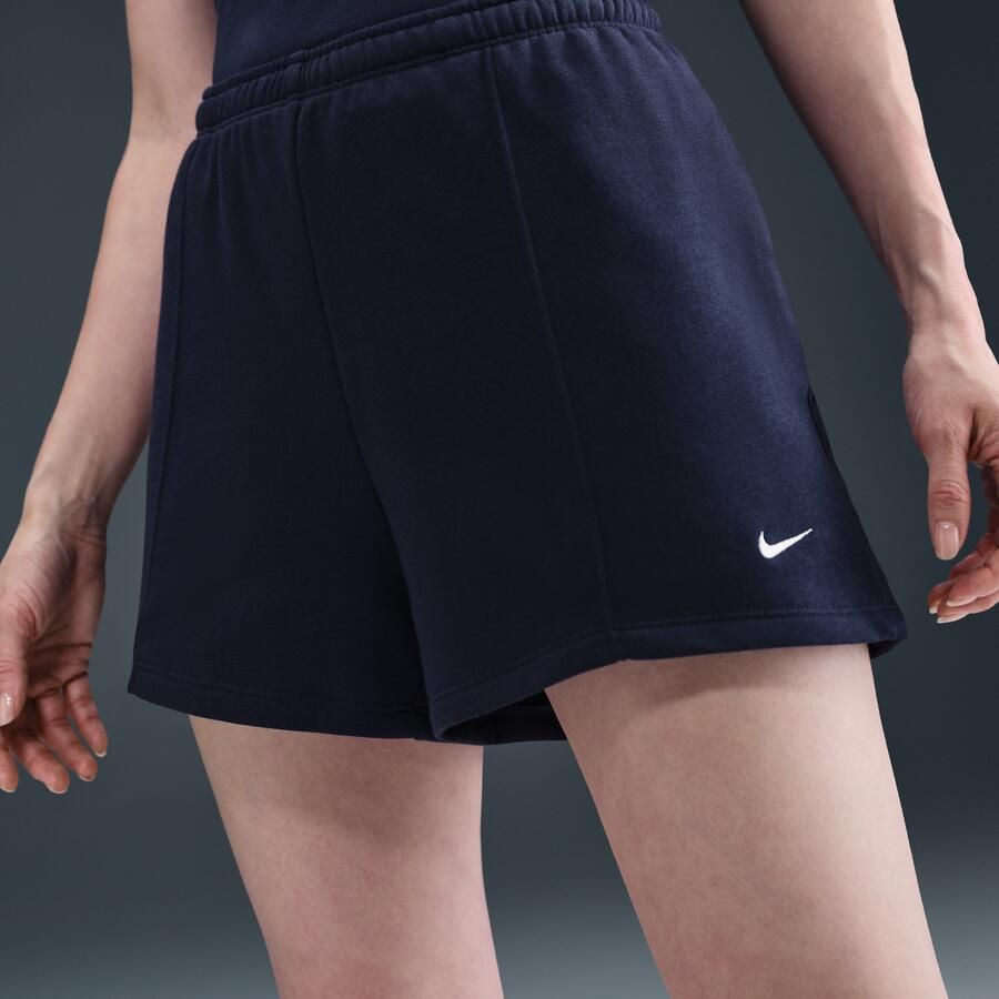 Nike Chill Terry shorts van sweatstof met halfhoge taille voor dames (10 cm) Blauw