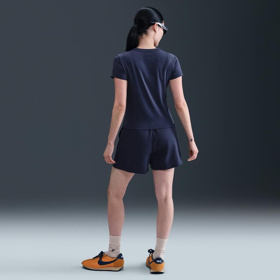Nike Chill Terry shorts van sweatstof met halfhoge taille voor dames (10 cm) Blauw - Foto 3