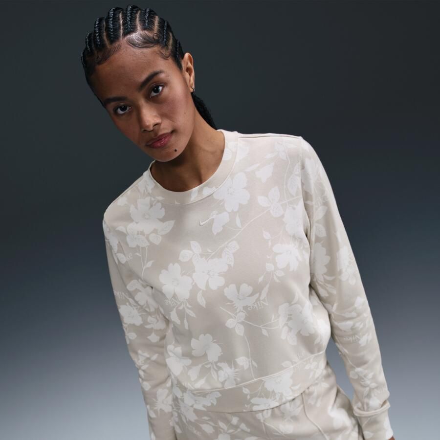 Nike Sportswear Chill Terry sweatshirt van sweatstof met ronde hals en print voor dames Bruin - Foto 4