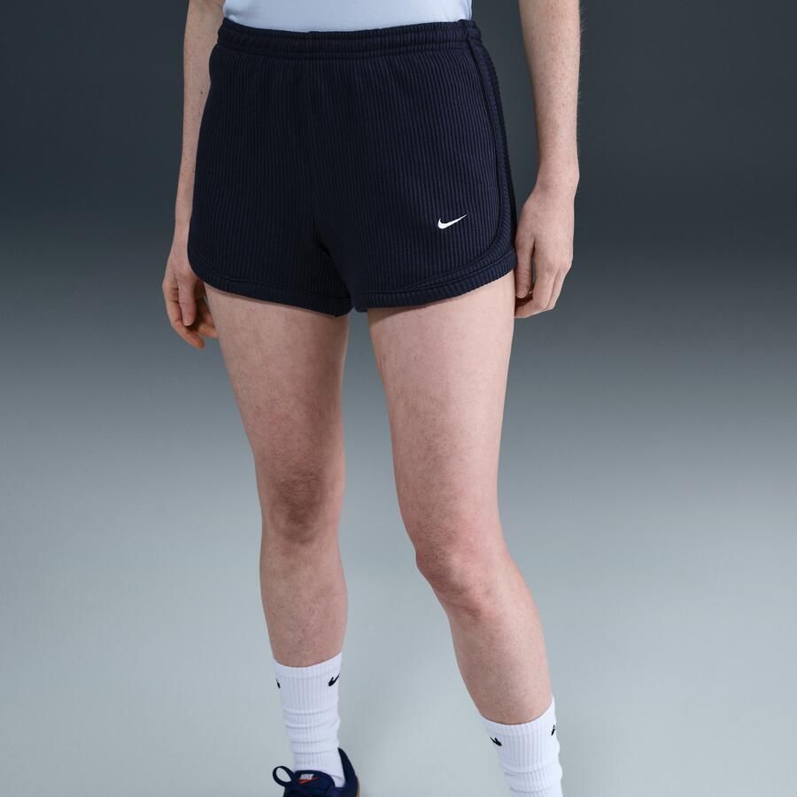 Nike Chill Waffle damesshorts met halfhoge taille (8 cm) Blauw
