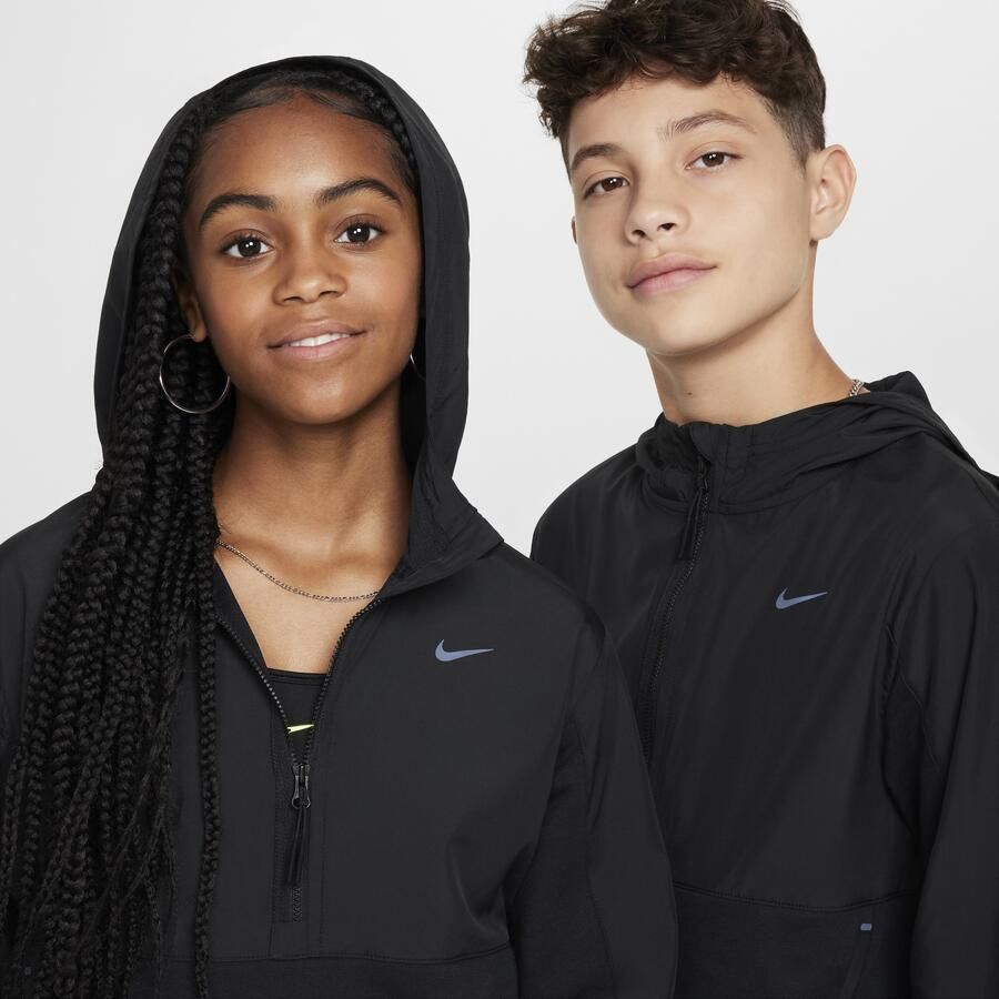 Nike City Utility EasyOn fleecehoodie met halflange rits voor kids Zwart