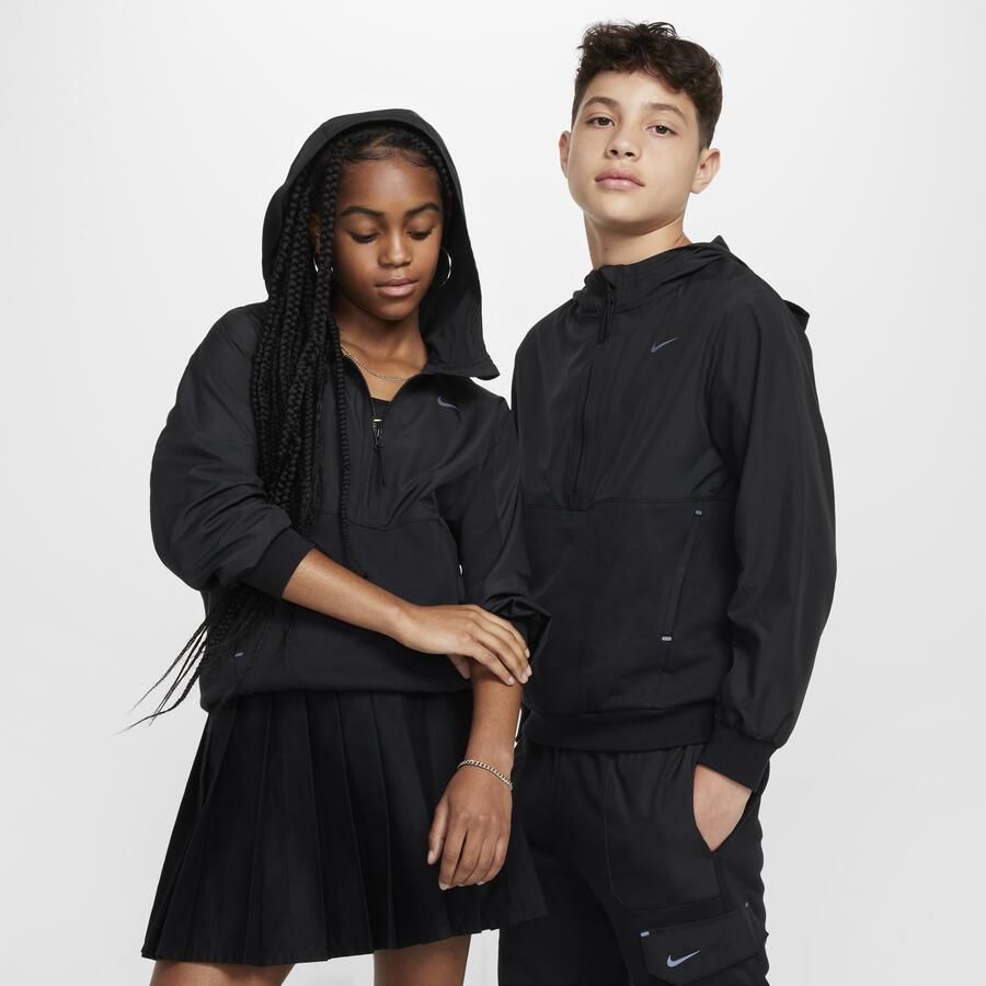 Nike City Utility EasyOn fleecehoodie met halflange rits voor kids Zwart - Foto 3