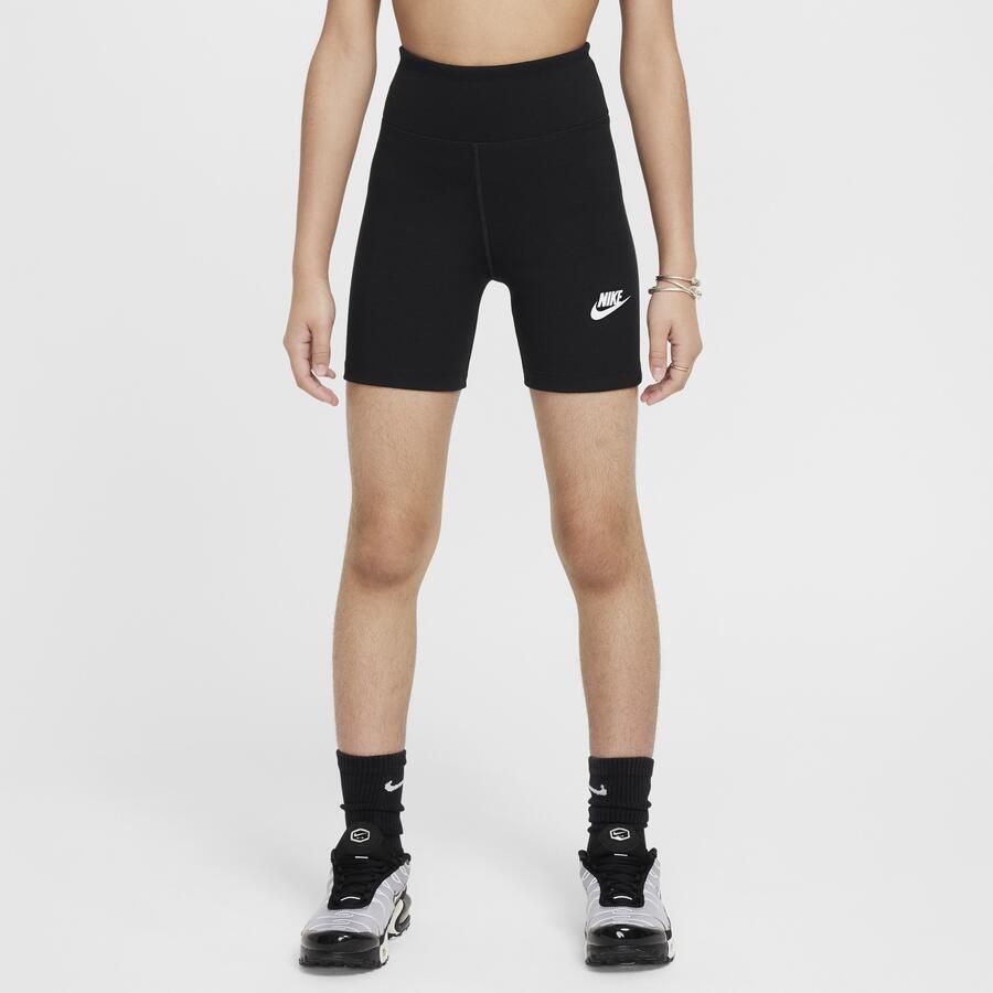 Nike Sportswear Classic bikershorts met hoge taille voor meisjes (13 cm) Zwart